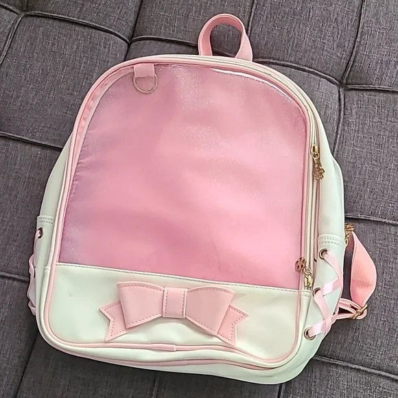 Donalworld white Pink bow backpack faux leather‎ NWT - Picture 12 of 17